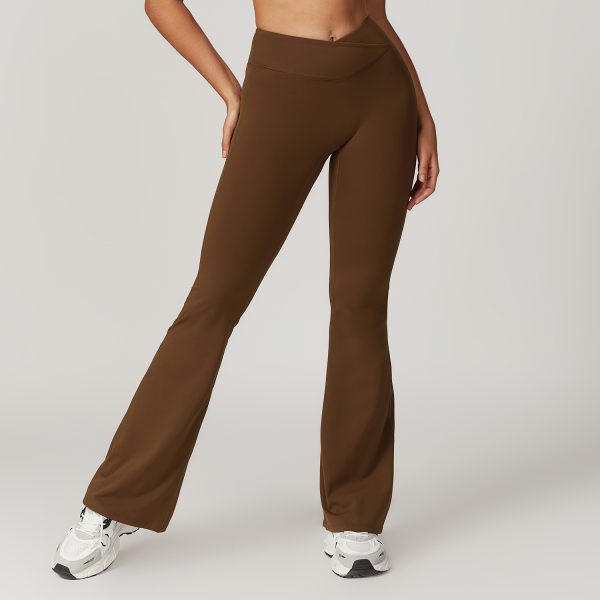 Hip Lifting Yoga Bell-bottom Pants Nude Feel Cross High Waist - Image 3