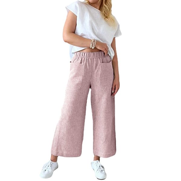Loose Striped Cotton And Linen Fashion Casual Wide-leg Pants - Image 5