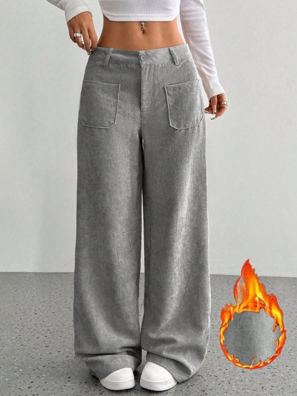 Loose Solid Color Pocket Mop Wide Leg Pants - Image 7