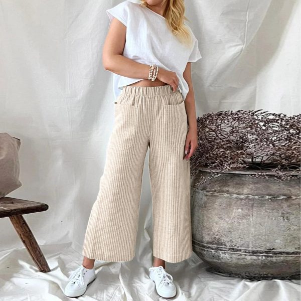Loose Striped Cotton And Linen Fashion Casual Wide-leg Pants - Image 8