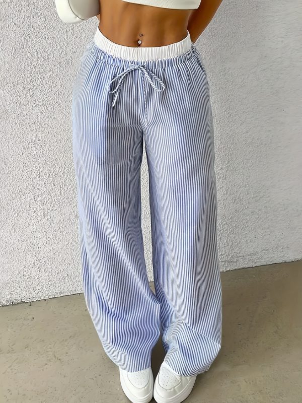 Leisure Commute Simple Blue Striped Draggle-tail Straight Trousers - Image 8
