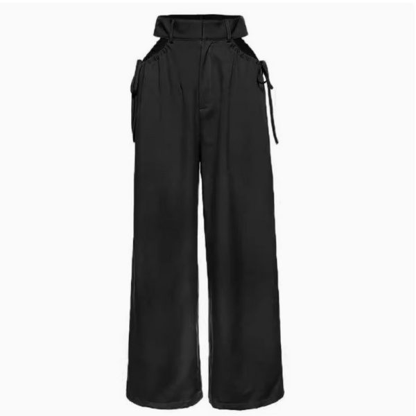 Waist Hollow Buckle Female High Waist Straight Pants - Image 5