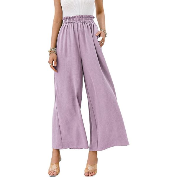 Women Trousers Solid Color Wide Leg High Waist Pants Casual Loose Pants - Image 7