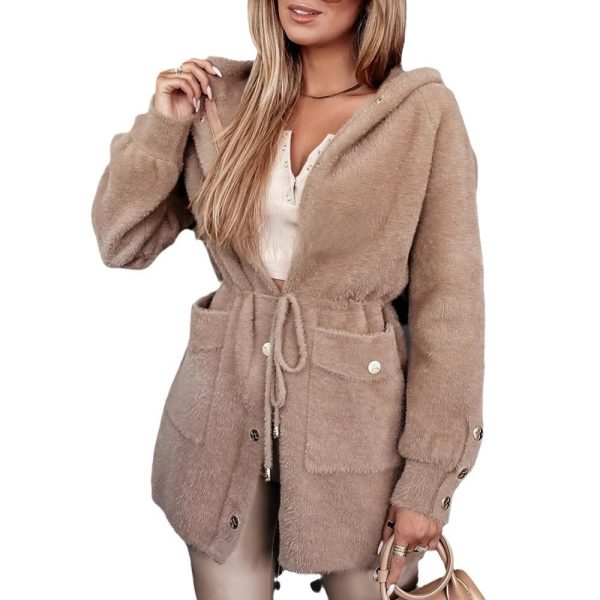 Fashion Drawstring Belt Zip Hooded Jacket - Image 5