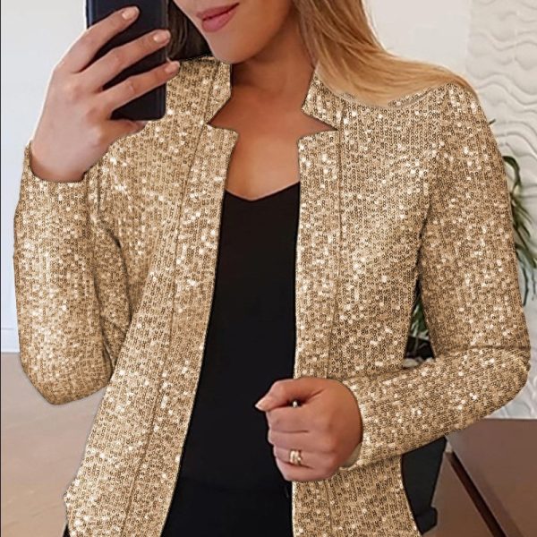 Women's Gold Color-blocking Sequin Short Chic - Image 5