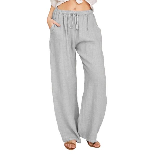 Soft Casual Drawstring Tie Trousers Summer Elastic Waist Loose Jogger Pants With Pockets - Image 7