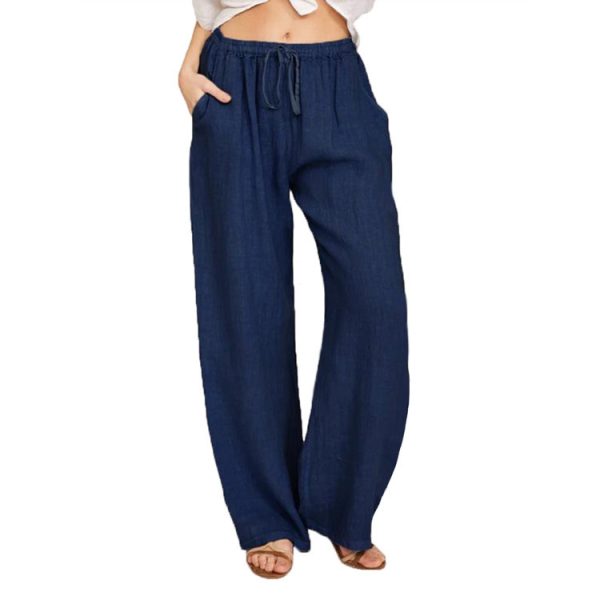 Soft Casual Drawstring Tie Trousers Summer Elastic Waist Loose Jogger Pants With Pockets - Image 8