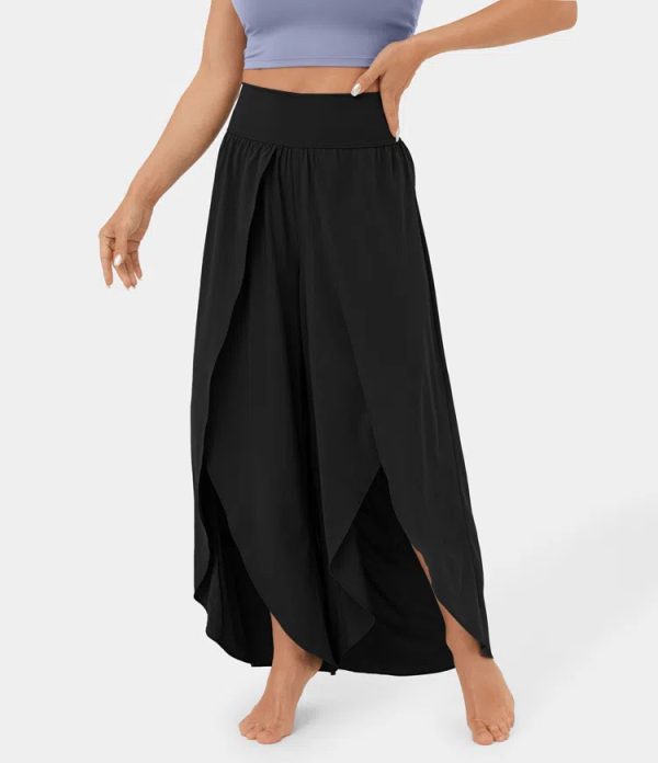 Loose Split Yoga Pants Summer Elastic High Waist Wide Leg Trousers Women's Fashion Versatile Clothing - Image 2
