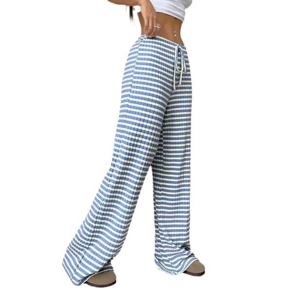 Women's Casual Striped Solid Color Drawstring Straight-leg Pants - Image 4