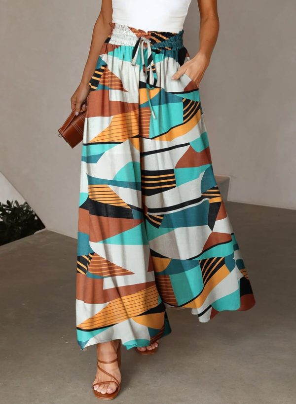 Flowers Printed Wide-leg Trousers Summer Casual Straight Pnats For Women Beach Clothing - Image 9