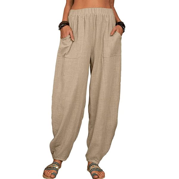 Casual Loose Harem Pants Summer Fashion Solid Color Pockets Trousers Womens Clothing - Image 6