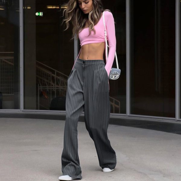 Loose Striped Suit Pants High Waist Wide Leg Pants - Image 4