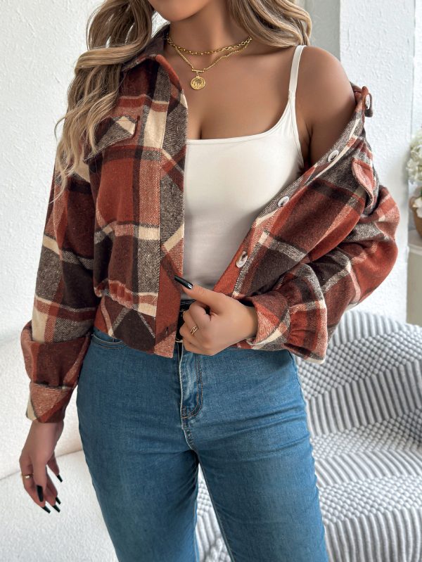 Plaid Faux Pocket Long Sleeve Woolen Cloth Jacket Coat - Image 10