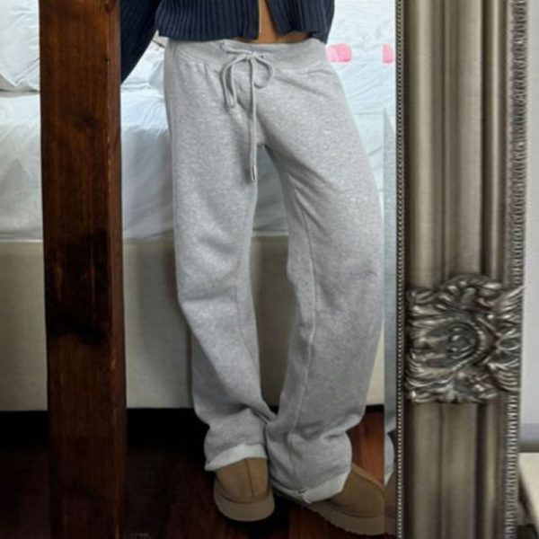 American Style Solid Color Elastic Lace Straight Sweater Pants - Image 4