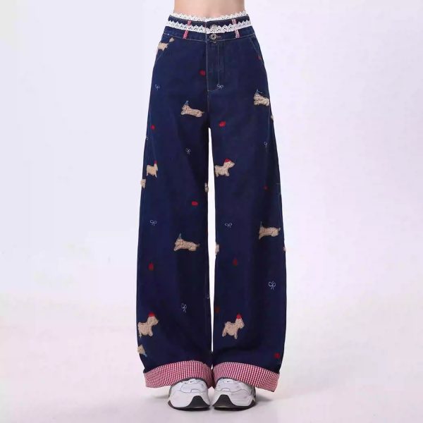 Cartoon Embroidery Straight Leisure Harajuku Lazy Wide-leg Jeans - Image 2