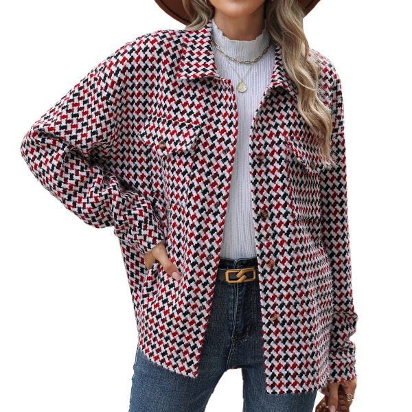 Lapel Plaid Multi-button Long Sleeve Loose Woolen Coat - Image 6