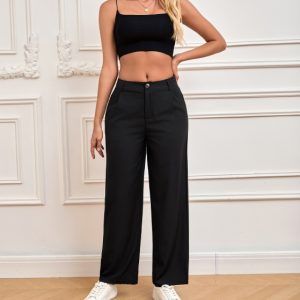 Women's Solid Color Button Slim Fit Fashionable Pants