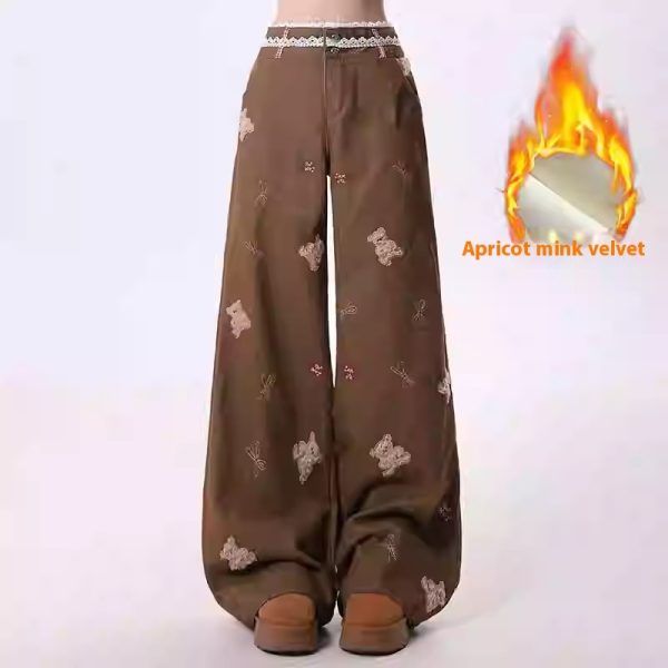 Cartoon Embroidery Straight Leisure Harajuku Lazy Wide-leg Jeans - Image 3