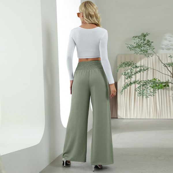 Fashion Straight Wide Leg Pants Elastic High Waist Casual Trousers For Women - Image 3