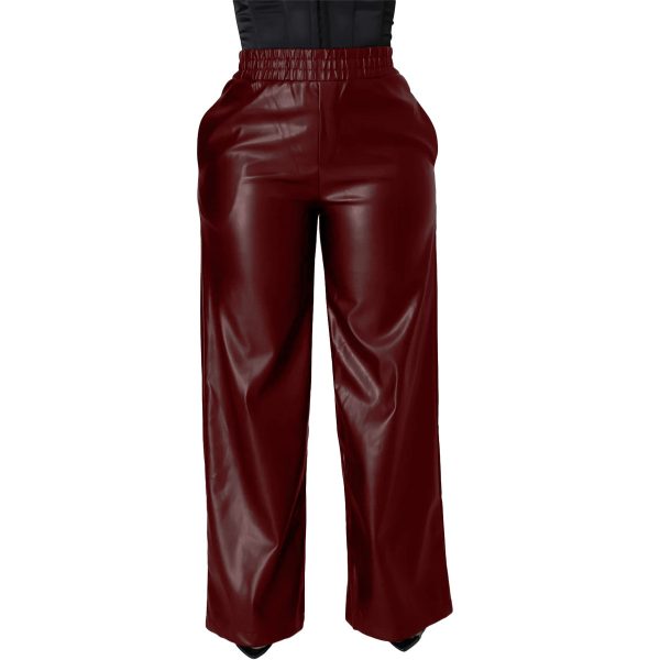 Solid Color Loose Wide Leg Pocket PU Leather Pants - Image 5