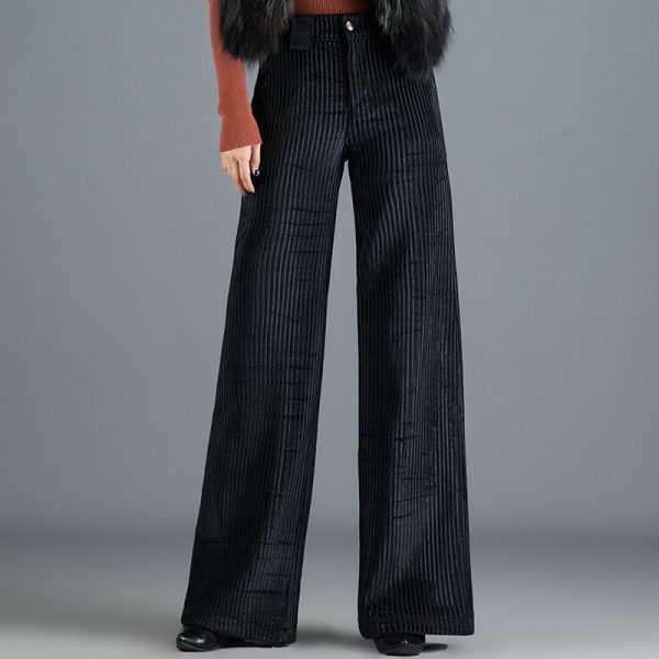 Gold Silk Striped Velvet Wide Leg Pants Women - Image 6
