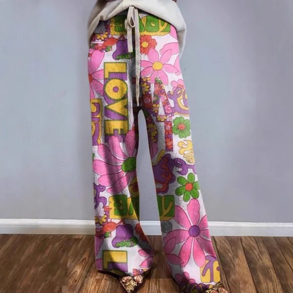 D Printed European And American Leisure Wide Leg Sports European And American Trousers