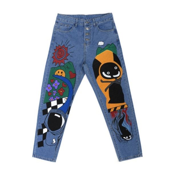 Womens Cartoon Printed Jeans Harem Pants Trousers For Women - Image 4
