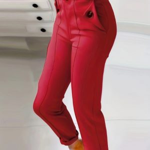 Women's Solid Color Button Casual And Versatile Fashionable Pants