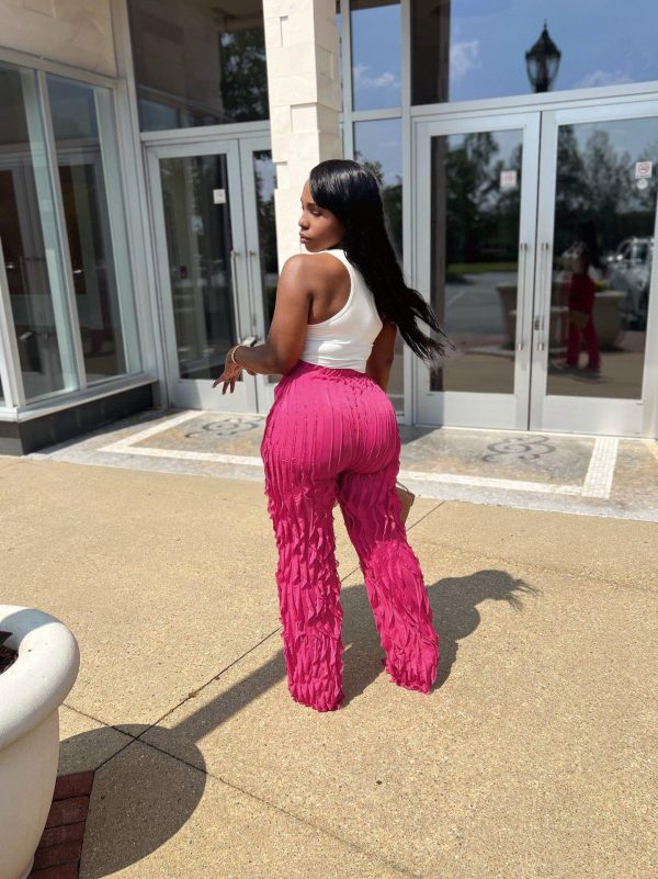 Women's Mesh Wavy Ruffled Loose High Waist Wide Leg Trousers - Image 5