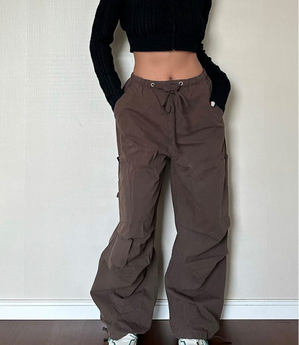 Straight Tube Loose Pocket Cargo Pants For Women - Image 2