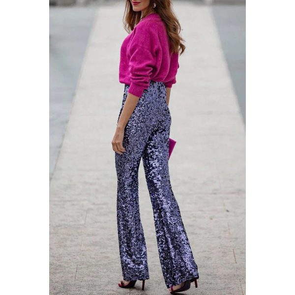 European And American Sequins Elastic Waist Slim Elastic Bell-bottom Pants - Image 6