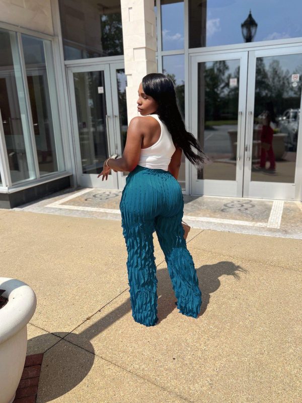 Women's Mesh Wavy Ruffled Loose High Waist Wide Leg Trousers - Image 6