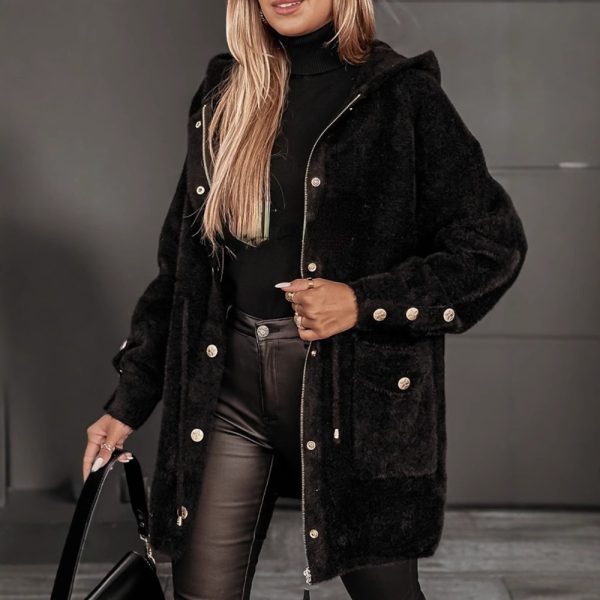 Fashion Drawstring Belt Zip Hooded Jacket - Image 3