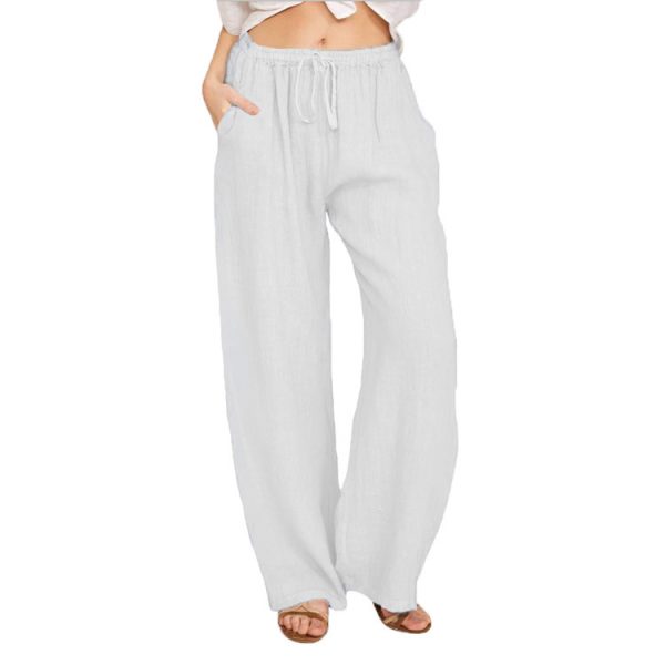 Soft Casual Drawstring Tie Trousers Summer Elastic Waist Loose Jogger Pants With Pockets - Image 3