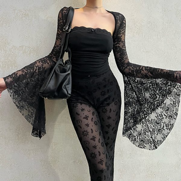 High Waist Lace Print New Casual Trousers Straight - Image 3