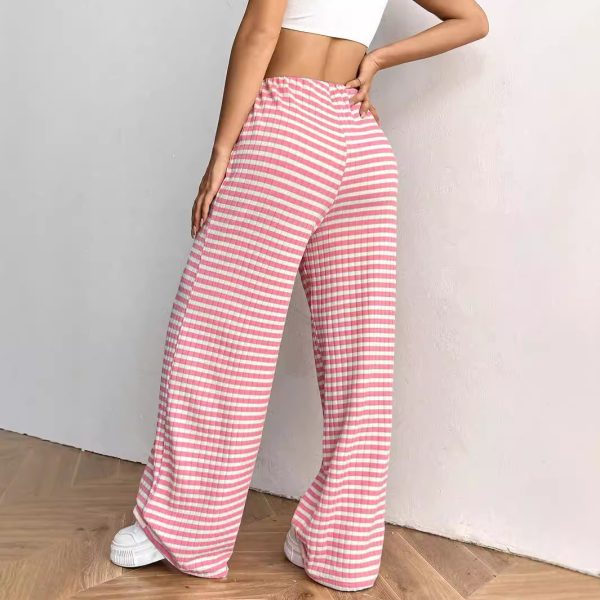 Women's Casual Striped Solid Color Drawstring Straight-leg Pants - Image 3