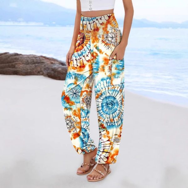 Sling Smocking Waist Positioning Printed Wide Leg Jumpsuit - Image 4