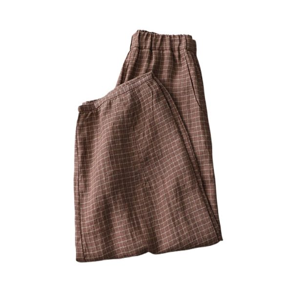 Plaid Linen Pants Women's Casual Plus Size - Image 5