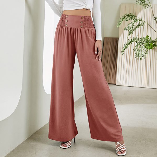 Fashion Straight Wide Leg Pants Elastic High Waist Casual Trousers For Women - Image 5