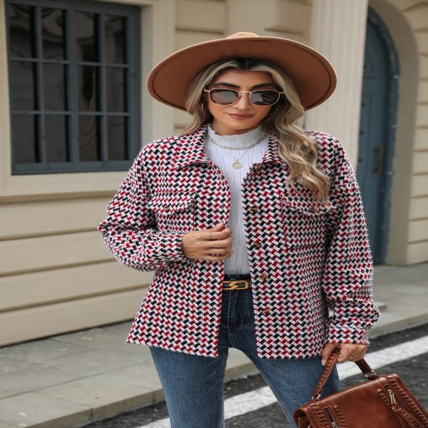 Lapel Plaid Multi-button Long Sleeve Loose Woolen Coat - Image 2