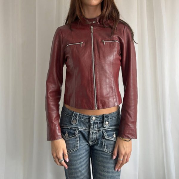 PU Leather Zipper Pocket Slim Fit Slimming Long Sleeves - Image 2