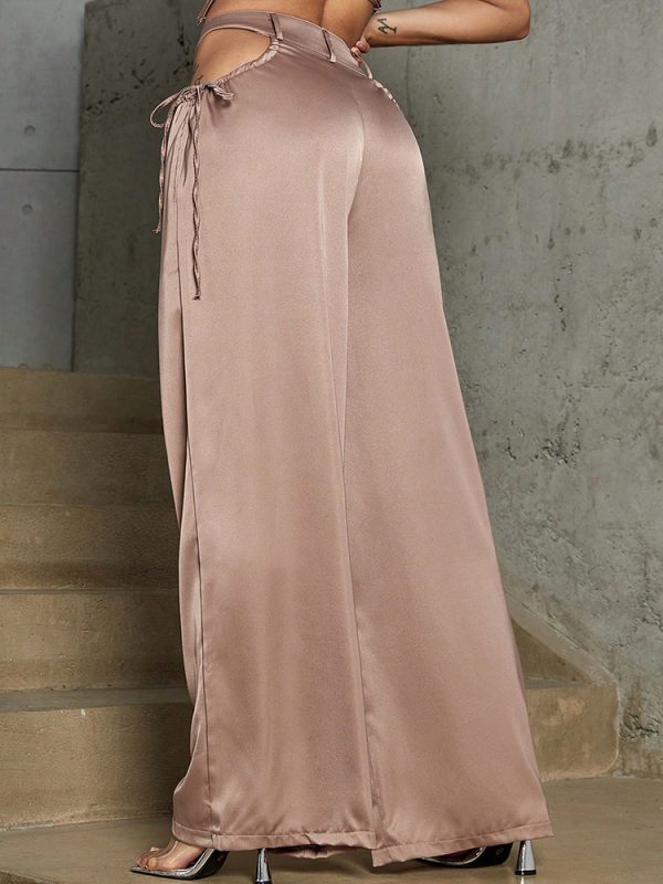 Waist Hollow Buckle Female High Waist Straight Pants - Image 4