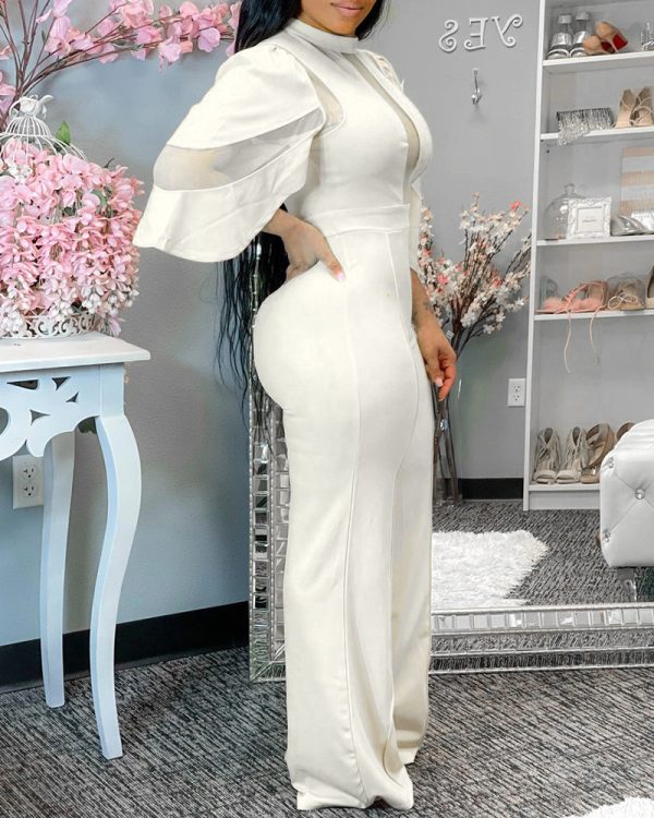 European And American Classic Solid Color Slant Collar Buttoned One-piece Wide-leg Pants - Image 2