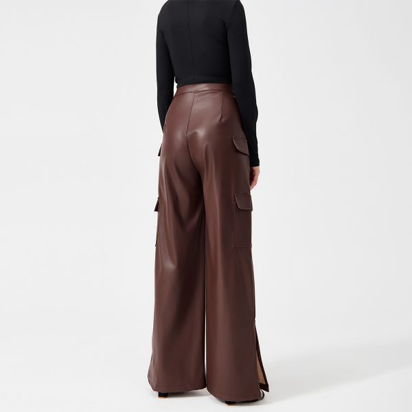 Fashion PU Trousers Metal Zipper Pocket Long Pants - Image 6