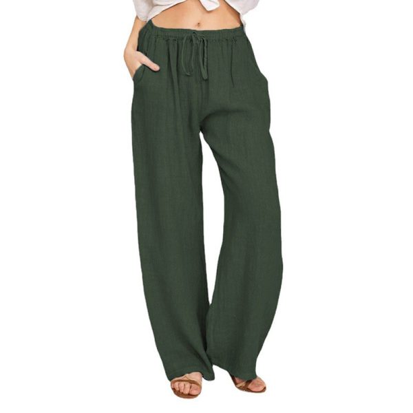 Soft Casual Drawstring Tie Trousers Summer Elastic Waist Loose Jogger Pants With Pockets - Image 6