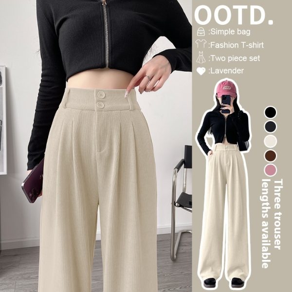 White Corduroy Wide-leg Pants Women's Narrow Straight - Image 4