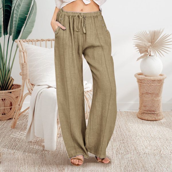 Loose Button Casual Wide-leg Trousers Women - Image 4