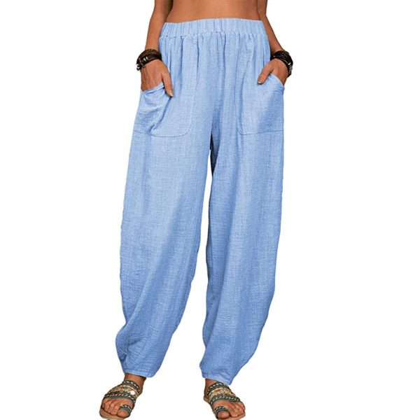 Casual Loose Harem Pants Summer Fashion Solid Color Pockets Trousers Womens Clothing - Image 2