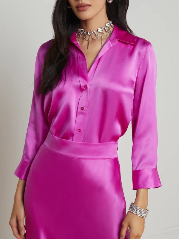 Satin Rayon Shirt Women's Solid Color Top Elegant Lapel - Image 4
