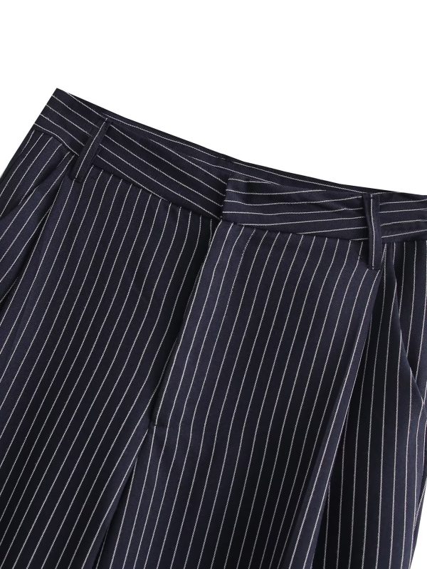 Striped Waist Slim Fit Casual Wide-leg Trousers - Image 4